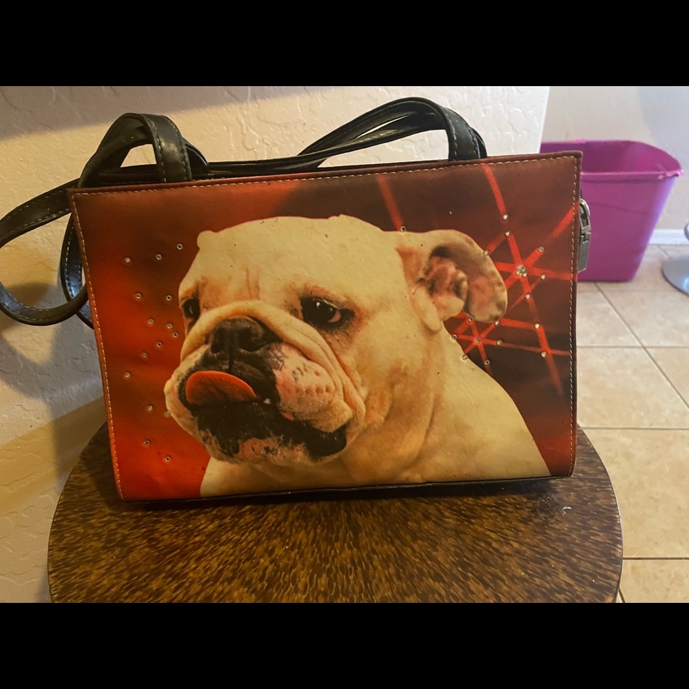 Bull dog purse with some bling on one side
